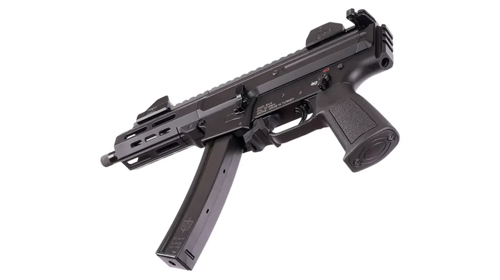 The 9mm, direct-blowback MAC IX PCC.