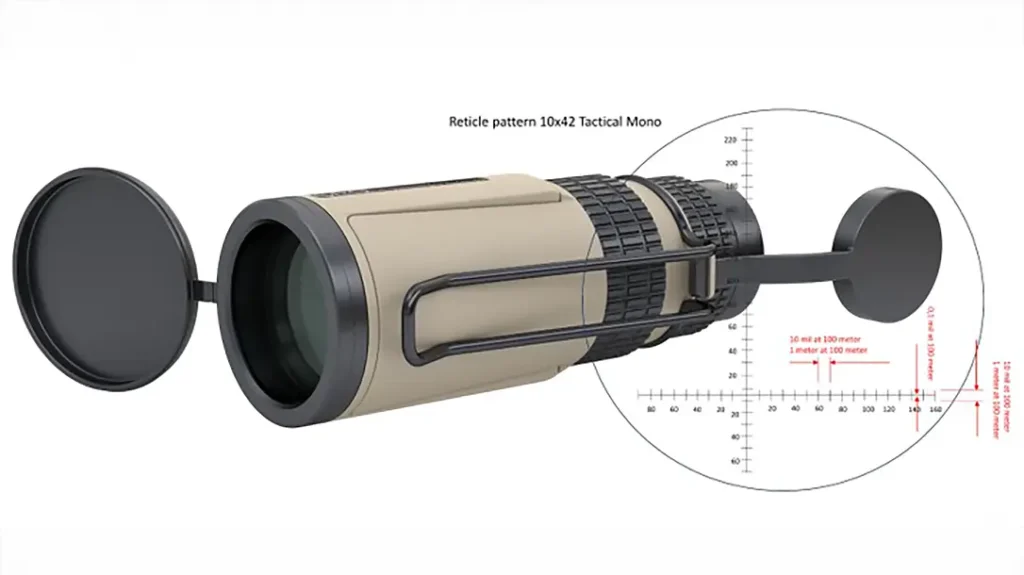 The Tactical Mono 10x42 ED is a great tool for ranging.